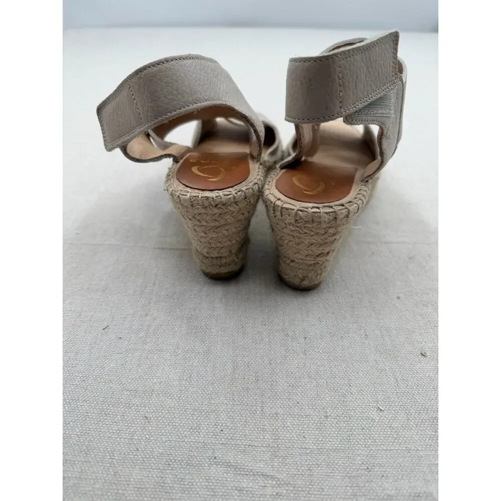 kanna Taupe Textured Leather Espadrille Wedge Sandals